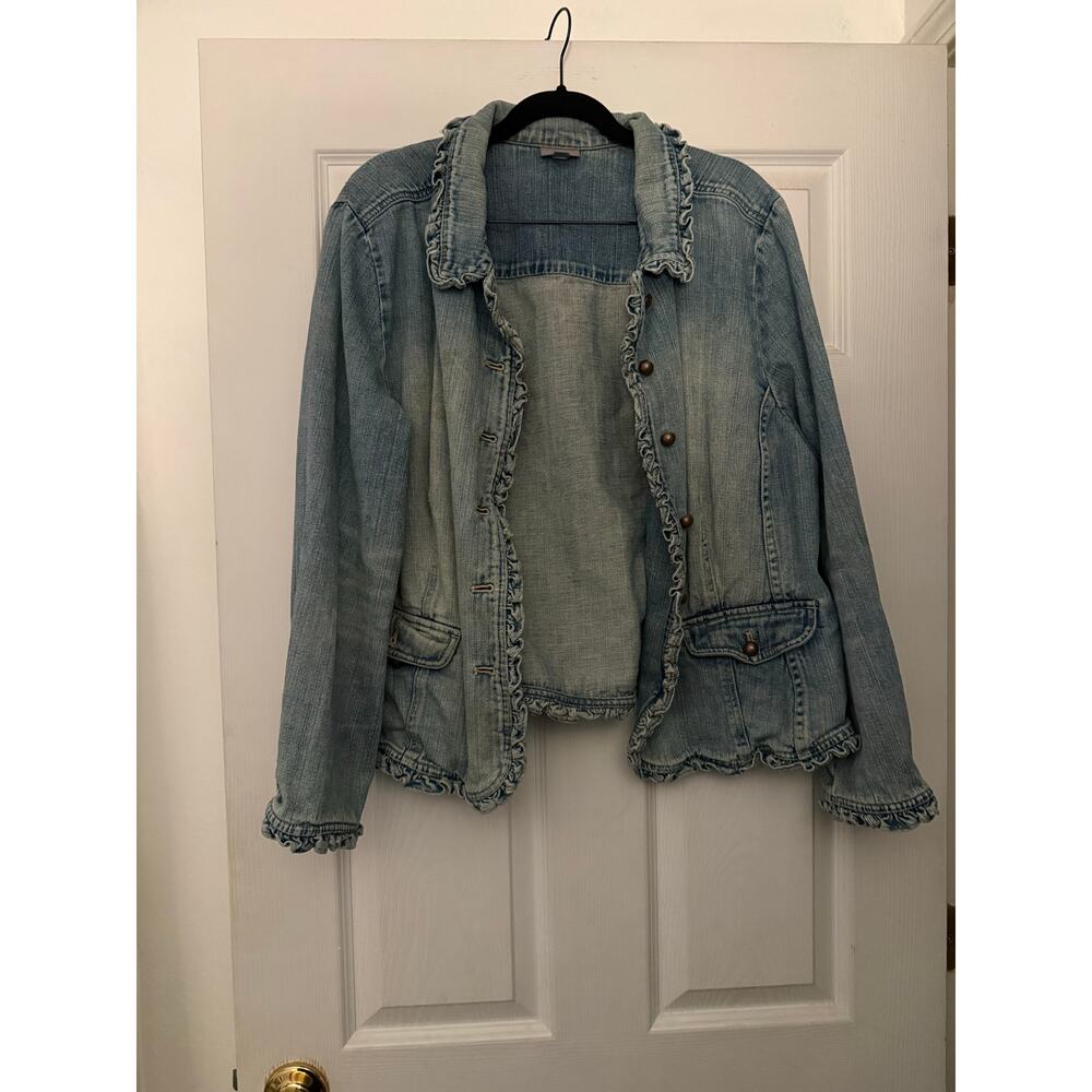 J. Jill Light Blue Ruffled Denim Blazer Jacket